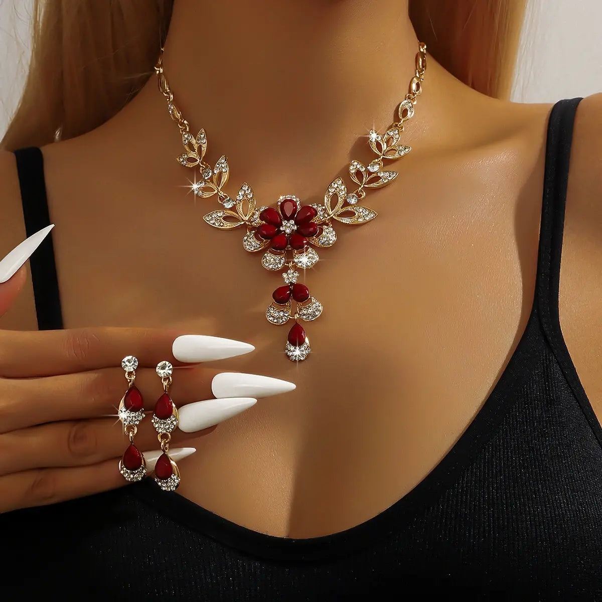 💎New set of teardrop diamond necklace and earrings
