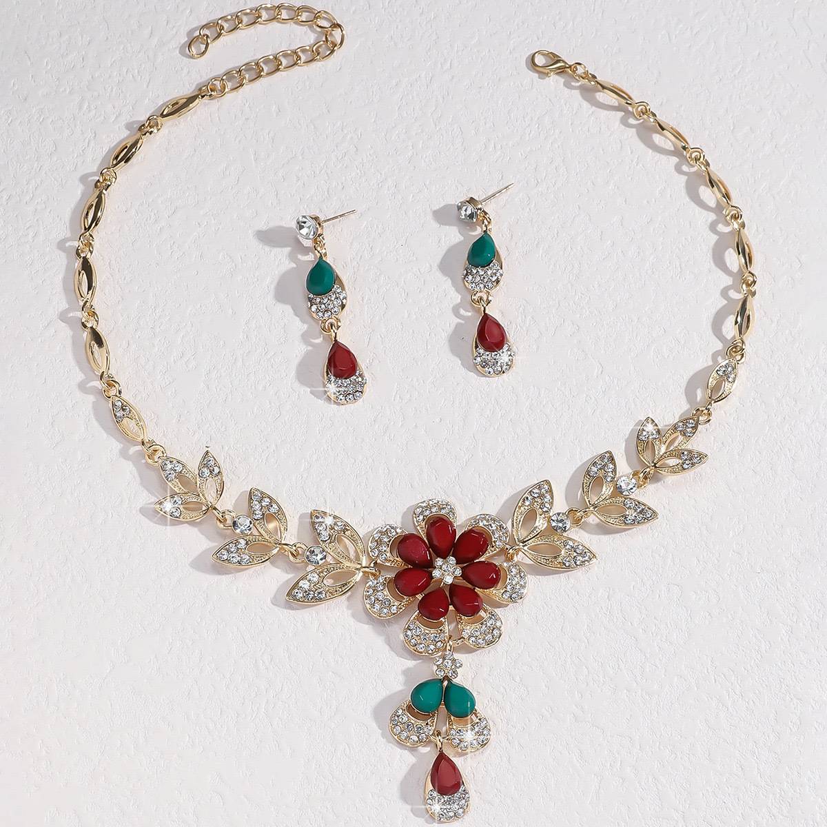 💎New set of teardrop diamond necklace and earrings