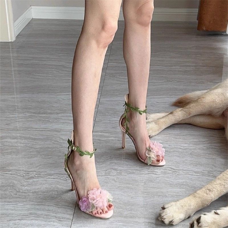 Floral Fantasy Vine Strap Heels – Garden-Inspired Elegance