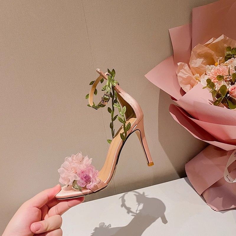 Floral Fantasy Vine Strap Heels – Garden-Inspired Elegance