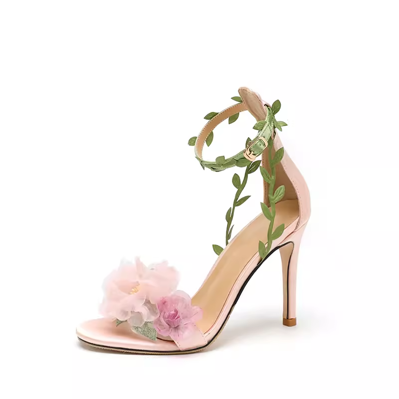 Floral Fantasy Vine Strap Heels – Garden-Inspired Elegance