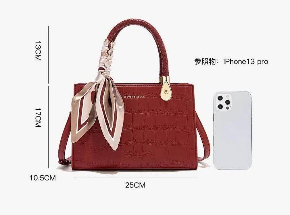 Elegant Croc-Embossed Handbag with Silk Bow Accent