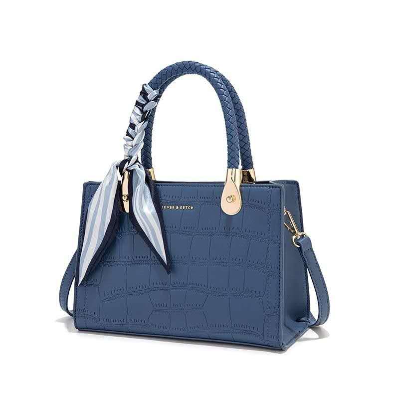 Elegant Croc-Embossed Handbag with Silk Bow Accent