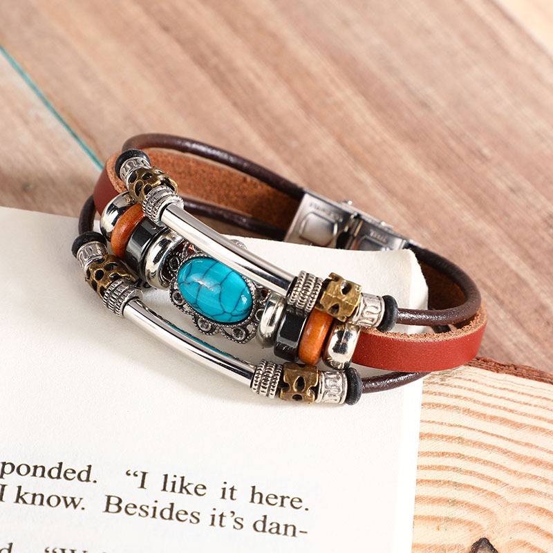 Turquoise Leather Bohemian Bracelet