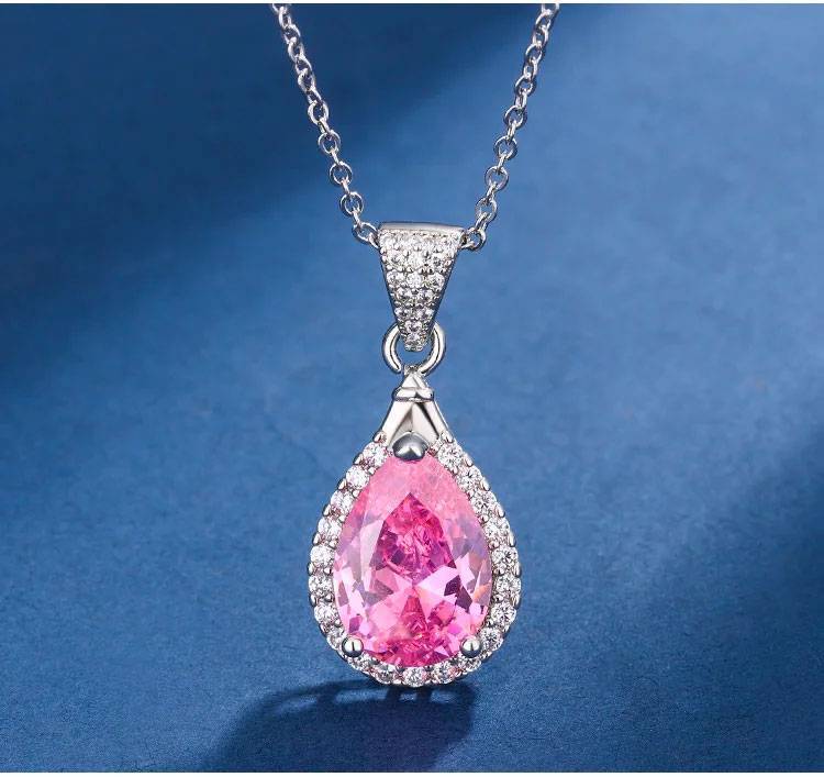 50%-Off🔥 Water drop shaped pink zirconium jewelry three-piece set-Give free jewelry box