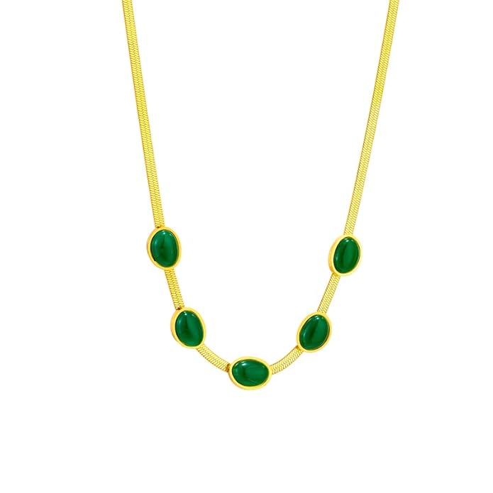 💚 Oval Green Crystal Pendant Necklace Set With Free Bracelet 💚