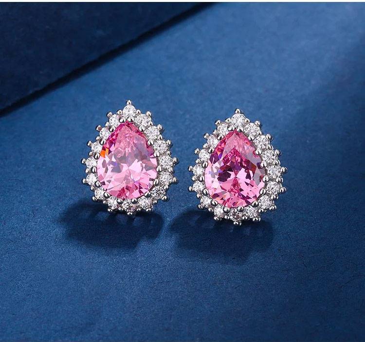 50%-Off🔥 Water drop shaped pink zirconium jewelry three-piece set-Give free jewelry box