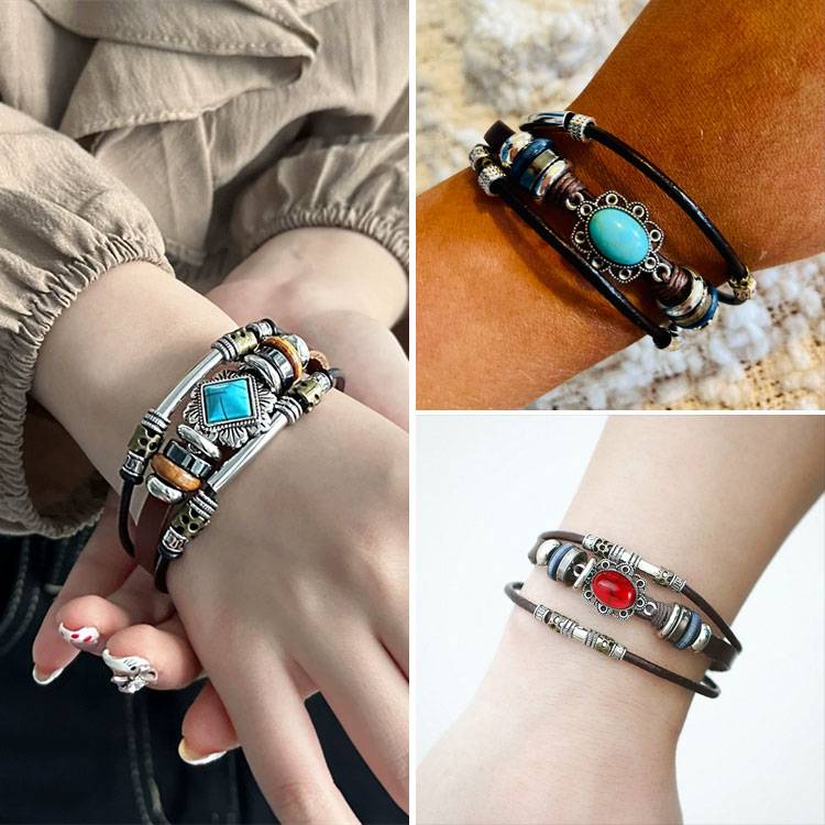 Turquoise Leather Bohemian Bracelet