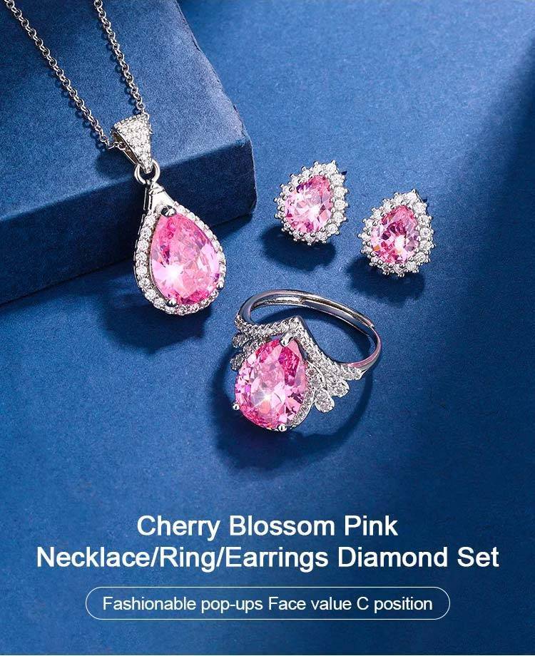 50%-Off🔥 Water drop shaped pink zirconium jewelry three-piece set-Give free jewelry box