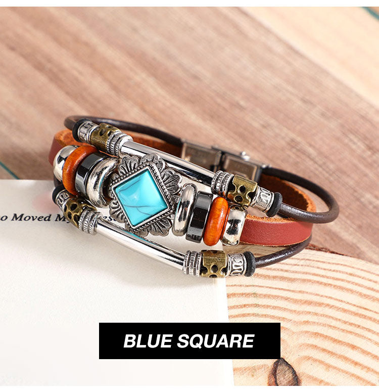 Turquoise Leather Bohemian Bracelet