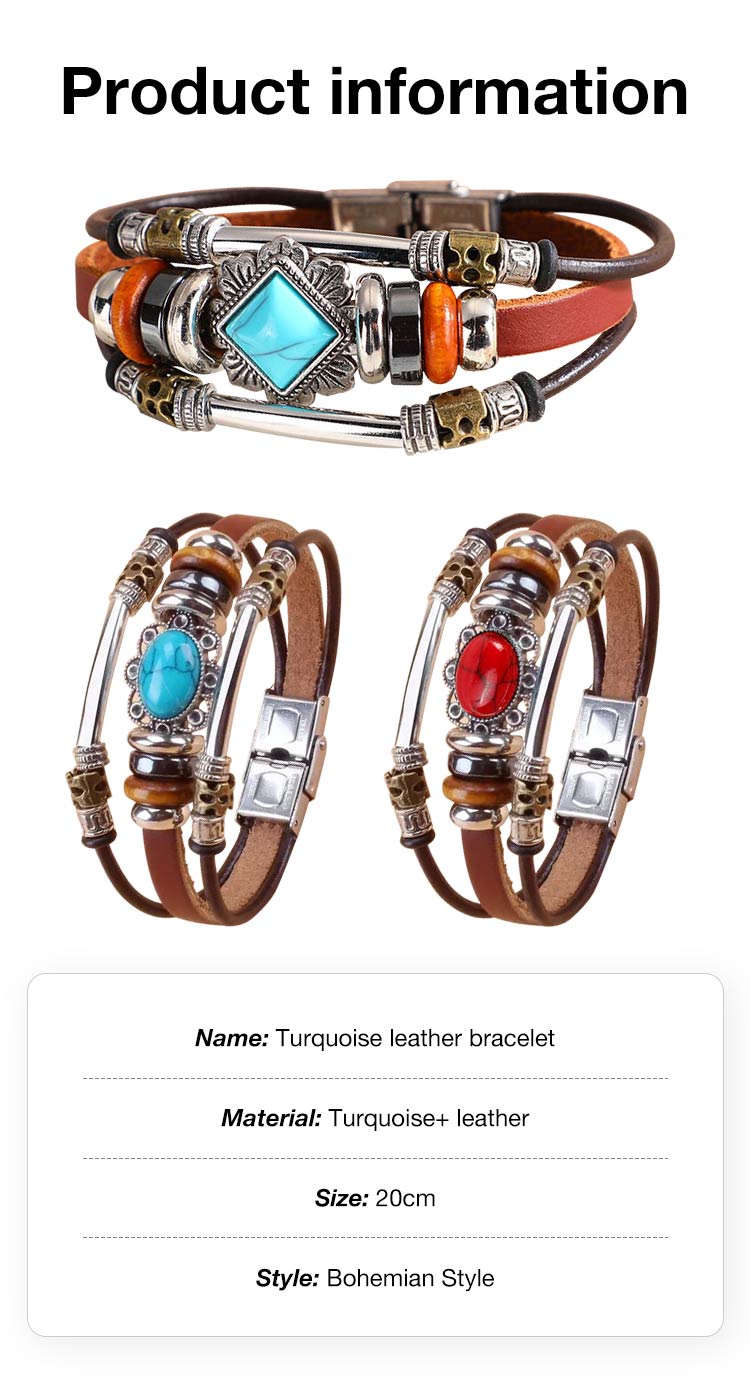Turquoise Leather Bohemian Bracelet
