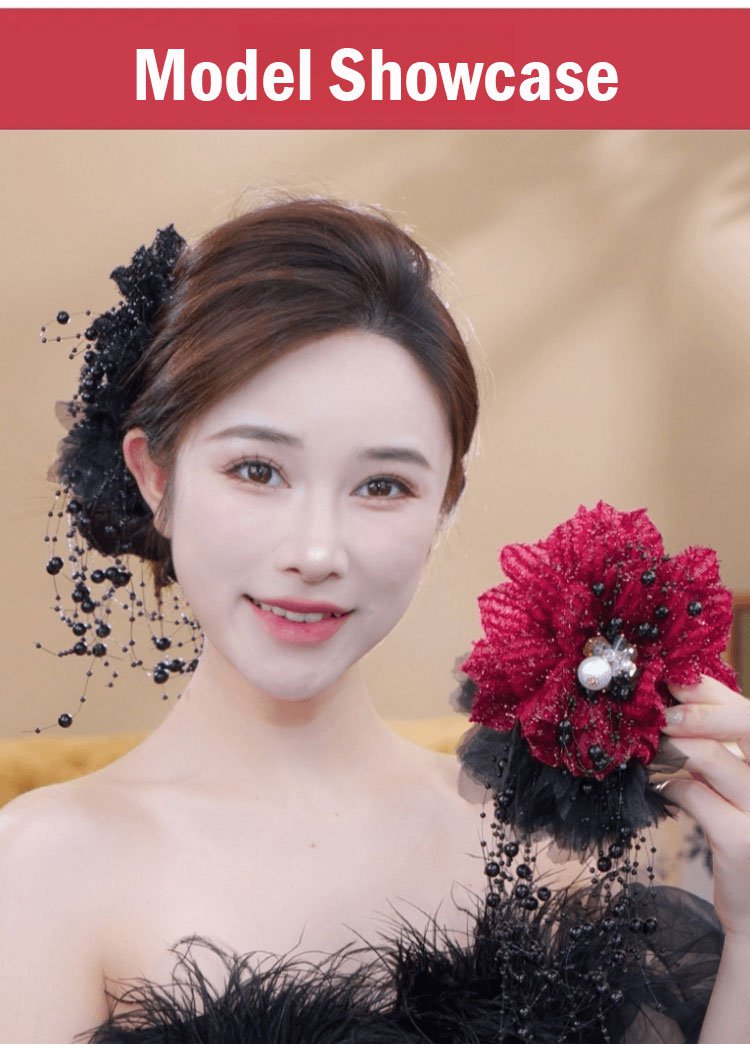 Elegant shiny silk butterfly rose tassel hair claw