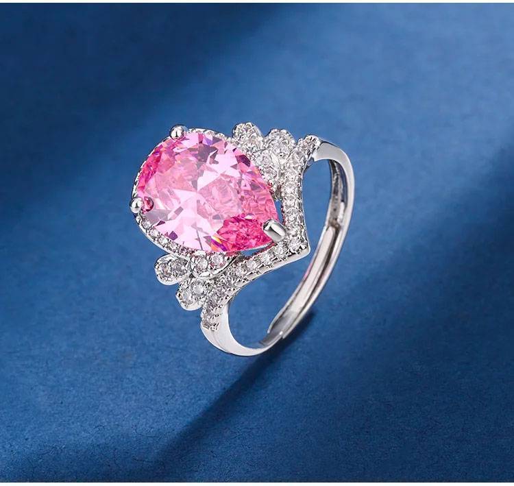 50%-Off🔥 Water drop shaped pink zirconium jewelry three-piece set-Give free jewelry box