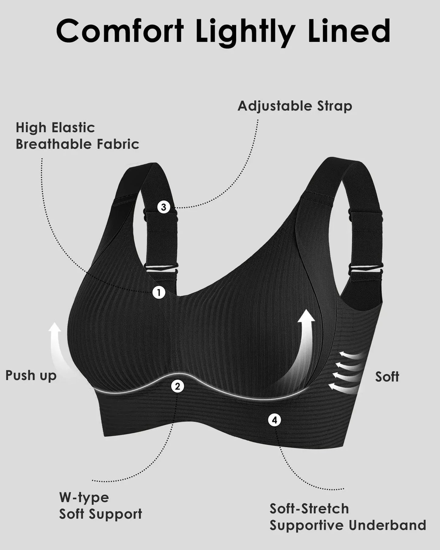 ⏰Last Day 49%Off🏆️- OEAK Women's Ribbed Push Up Adjustable Wireless Bra
