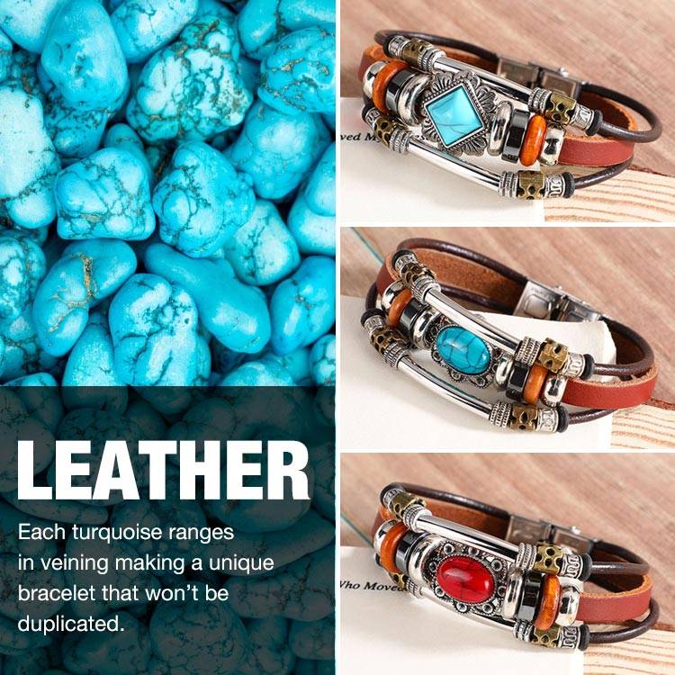 Turquoise Leather Bohemian Bracelet