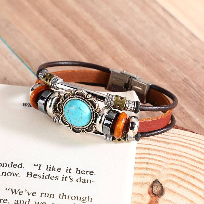 Turquoise Leather Bohemian Bracelet