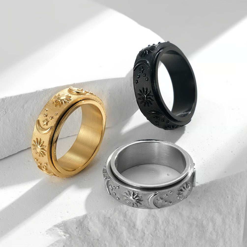 π Sun, Moon, and Stars Anxiety Relief Spinner Ring for Couples