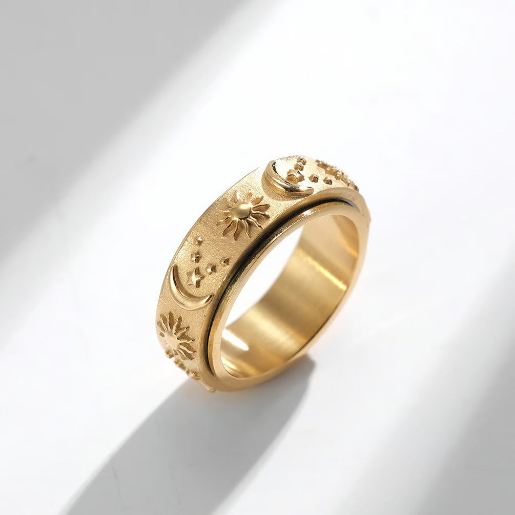 π Sun, Moon, and Stars Anxiety Relief Spinner Ring for Couples