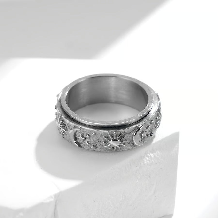 π Sun, Moon, and Stars Anxiety Relief Spinner Ring for Couples