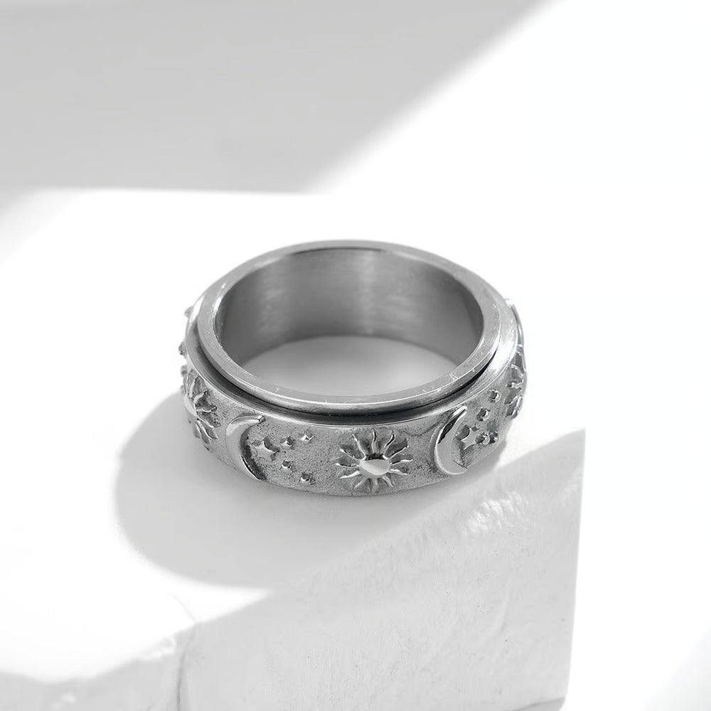 π Sun, Moon, and Stars Anxiety Relief Spinner Ring for Couples