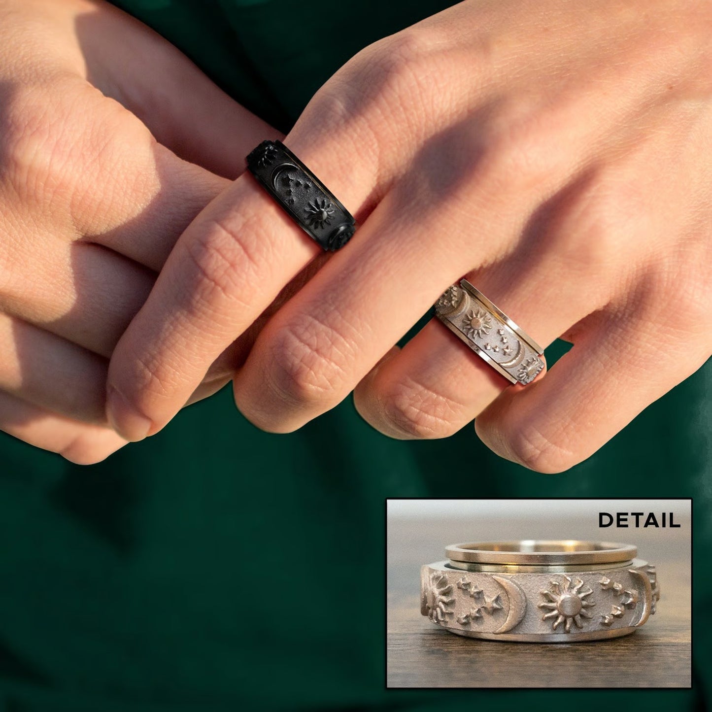 π Sun, Moon, and Stars Anxiety Relief Spinner Ring for Couples
