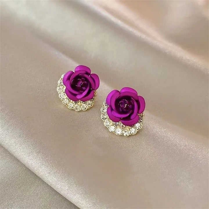 🌹Diamond Rose Earrings Floral Blooming 3D Carved