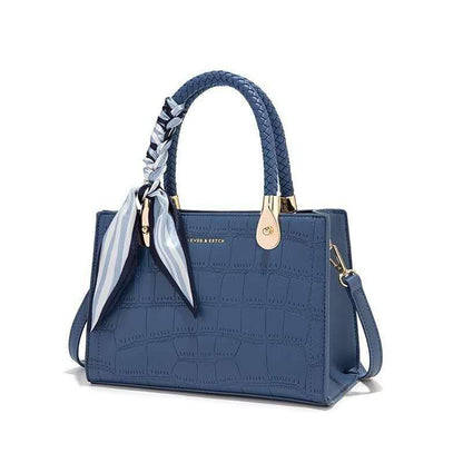Elegant Croc-Embossed Handbag with Silk Bow Accent