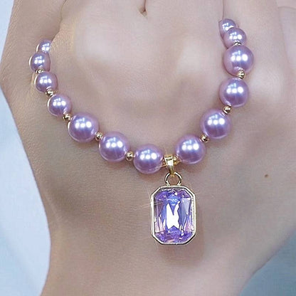💜Elegant Purple Imitation Pearls Necklace with Pendant