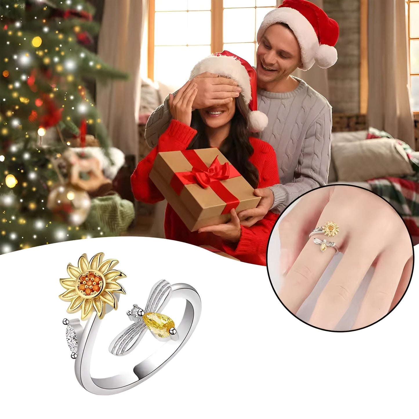 Jewelance™ SunflowerRing : Elegant Adjustable Rotating Sunflower Ring