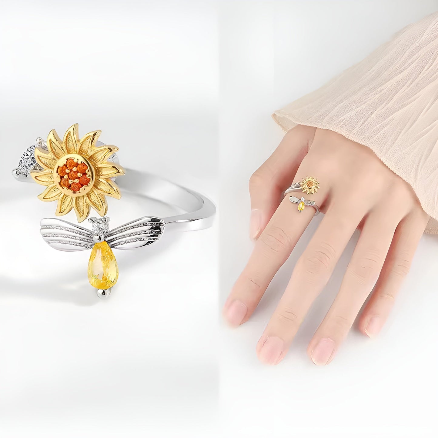 Jewelance™ SunflowerRing : Elegant Adjustable Rotating Sunflower Ring