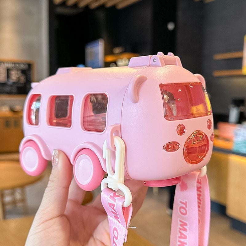 🎁Best Gifts for Children—🚌Portable Water Cup in Bus Shape with Strap（16.9 Oz）