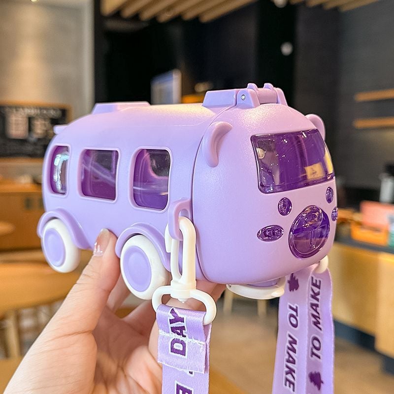 🎁Best Gifts for Children—🚌Portable Water Cup in Bus Shape with Strap（16.9 Oz）