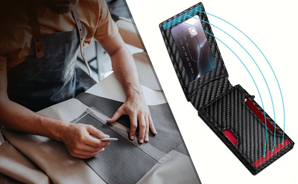 Wallet - With Pop Up Aluminum Case Slim Leather Slots Credit Card Holder RFID Blocking Bifold Minimalist Wallet