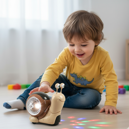 Light-up and music-playing snail crawling toy