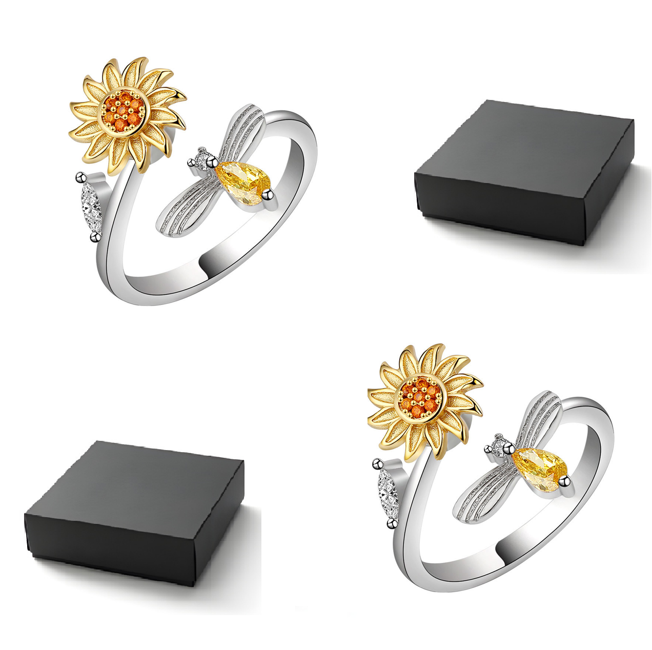 Jewelance™ SunflowerRing : Elegant Adjustable Rotating Sunflower Ring