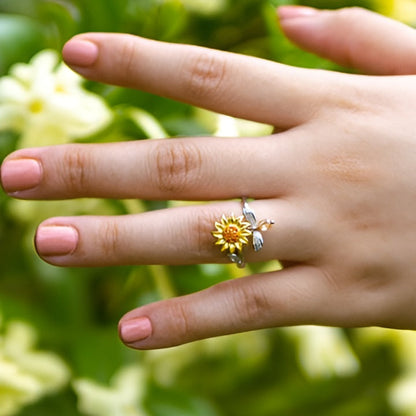 Jewelance™ SunflowerRing : Elegant Adjustable Rotating Sunflower Ring